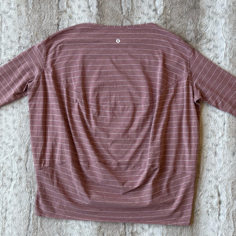 Lululemon🍋Back In Action Long Sleeve Short Serve Stripe Heathered Spiced Chai - Picture 7 of 12